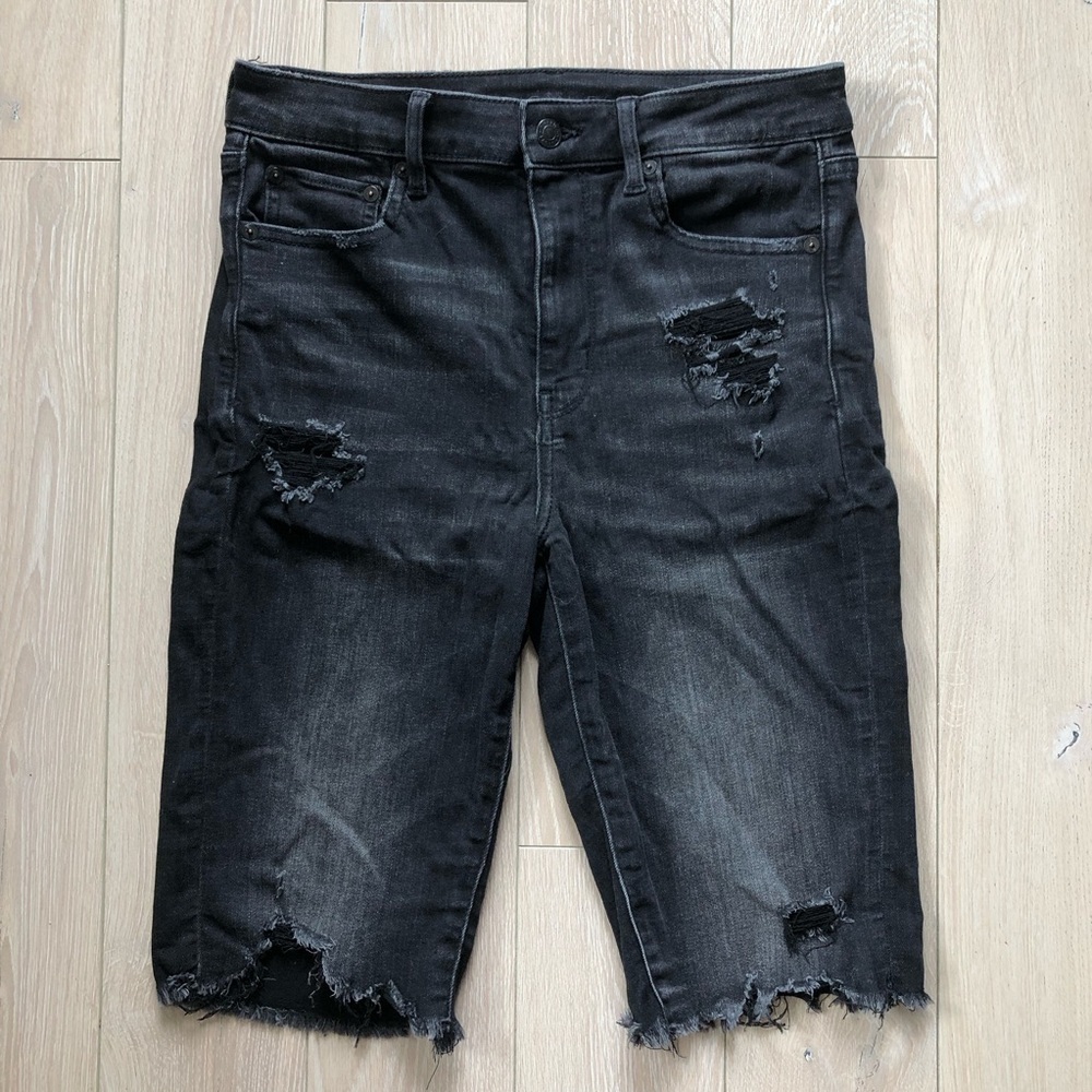 American Eagle Outfitters Black Distressed Biker Denim Shorts Size 8